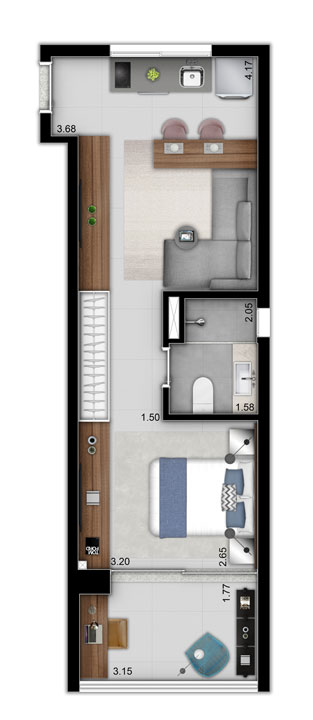Planta tipo apartamento 42m² - 1 vaga - Trends Brooklin